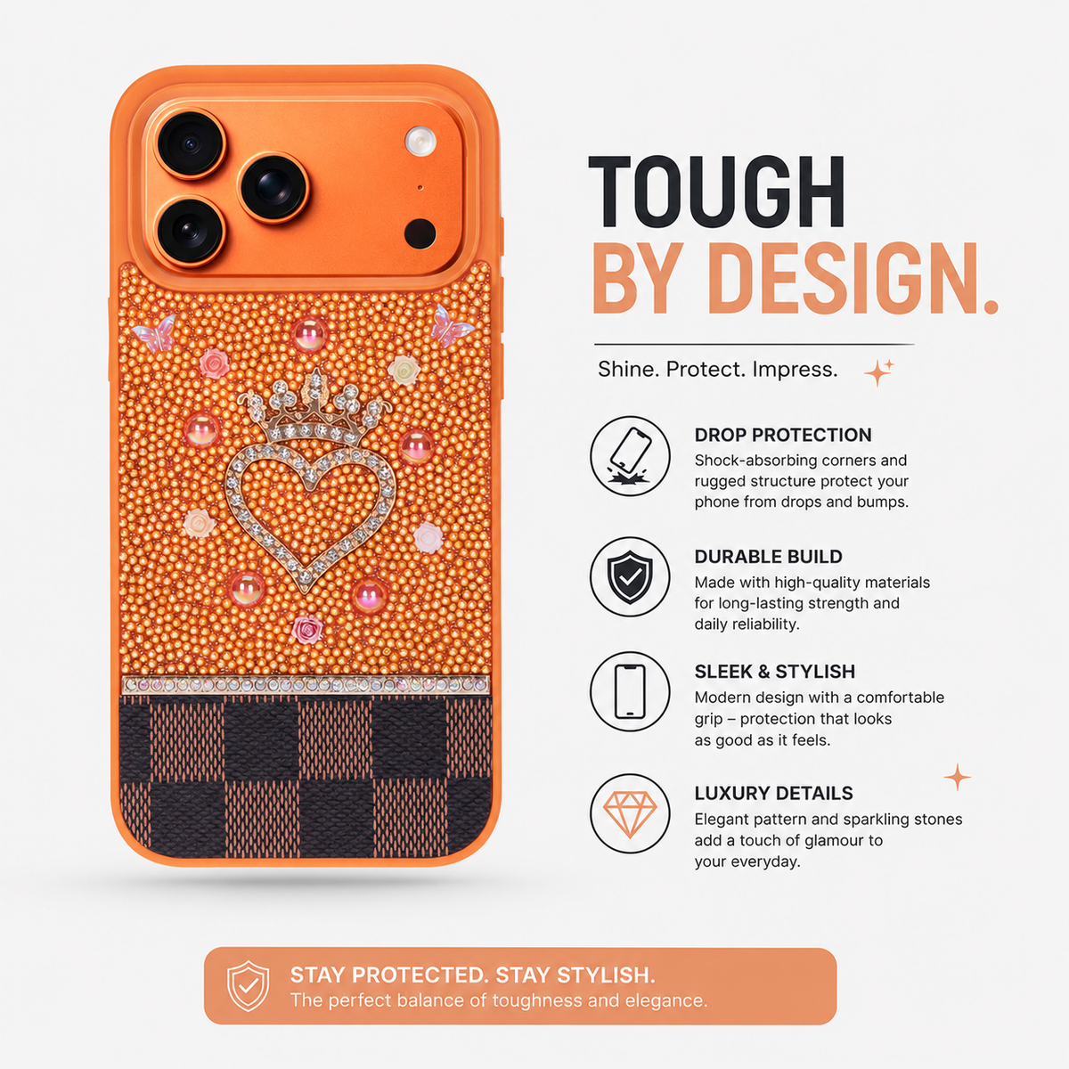 Vissel Heart Crystal Luxury Case for iPhone 17 Pro Max