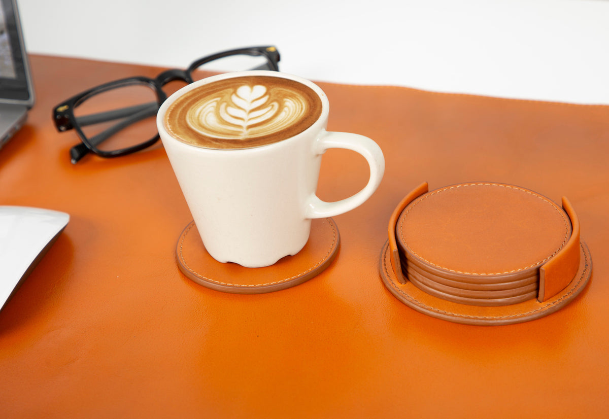 Divine Cup Leather Coaster Set