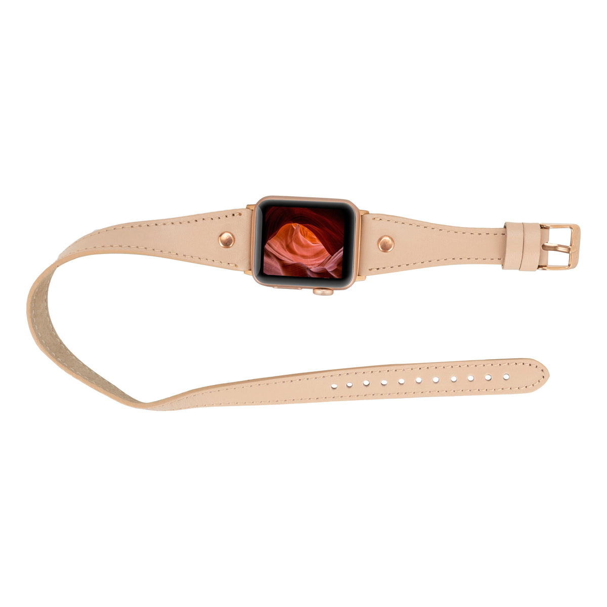 Hector Double Tour Leather Apple Watch Band with Rose Gold Trok