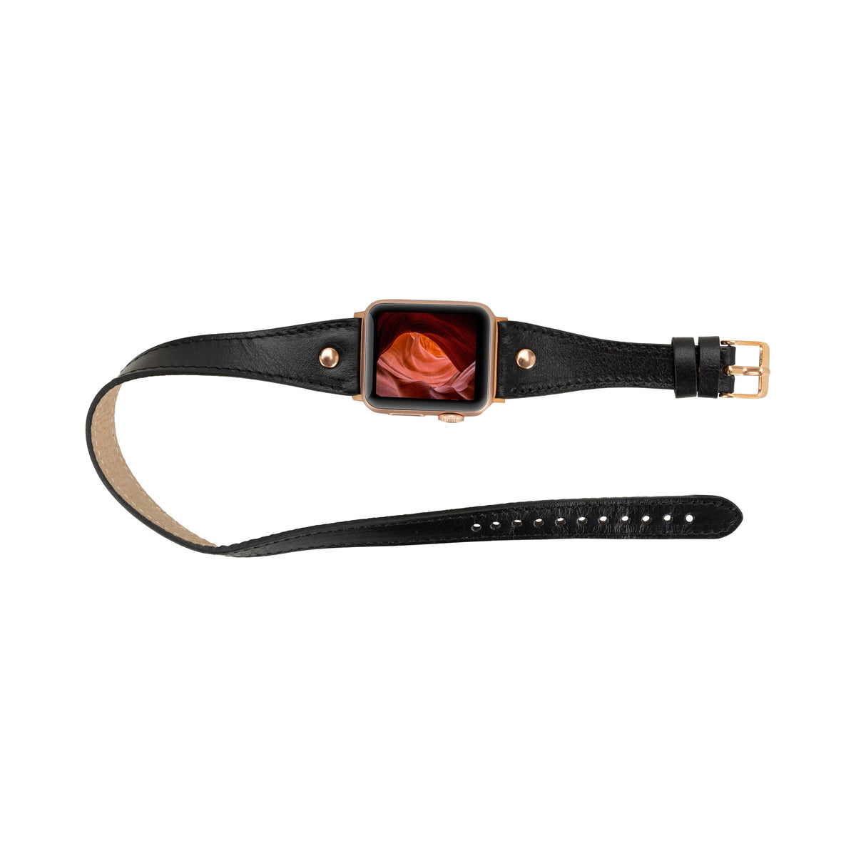 Hector Double Tour Leather Apple Watch Band with Rose Gold Trok