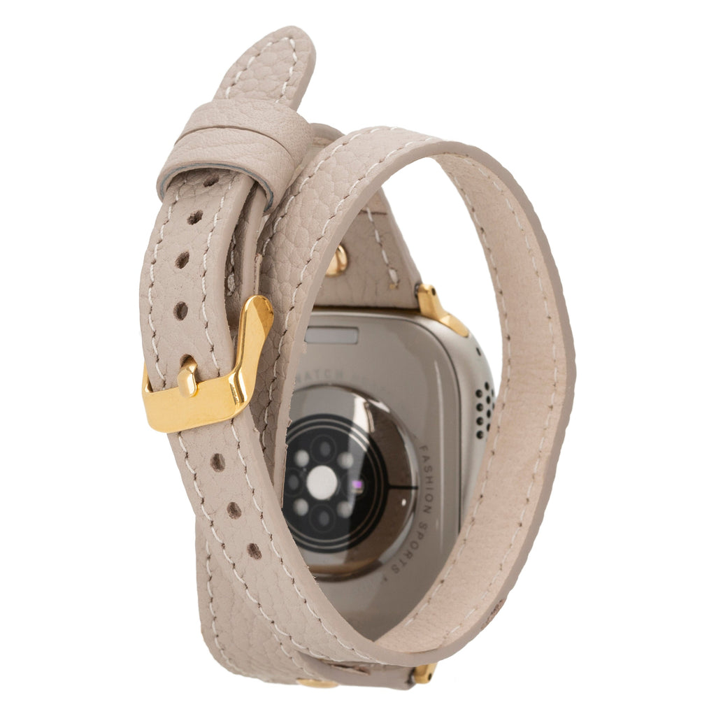 Hector Double Tour Leather Apple Watch Band with Gold Trok