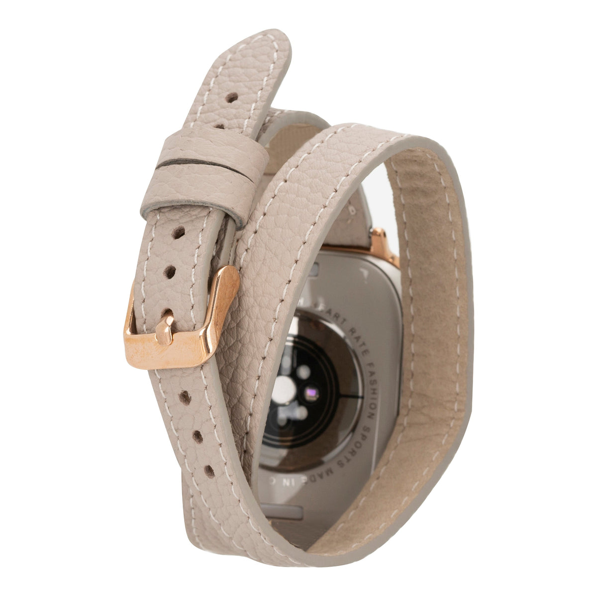 Hector Double Tour Leather Apple Watch Band with Rose Gold Trok