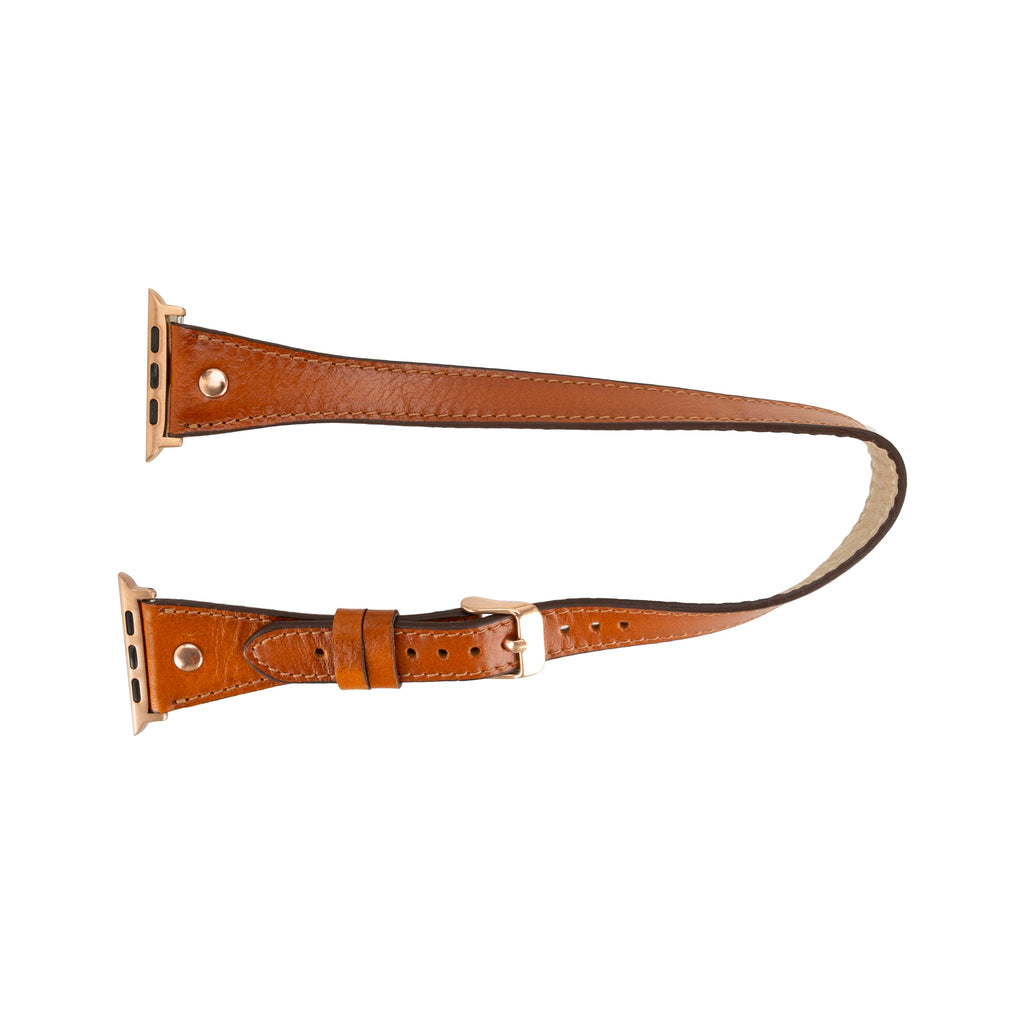 Hector Double Tour Leather Apple Watch Band with Rose Gold Trok