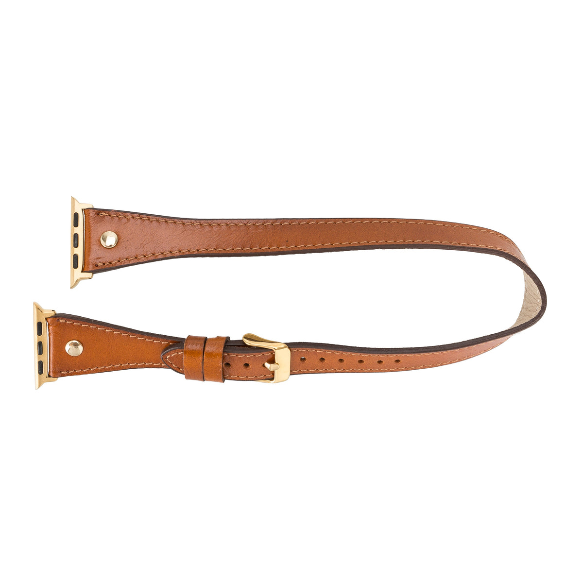 Hector Double Tour Leather Apple Watch Band with Gold Trok